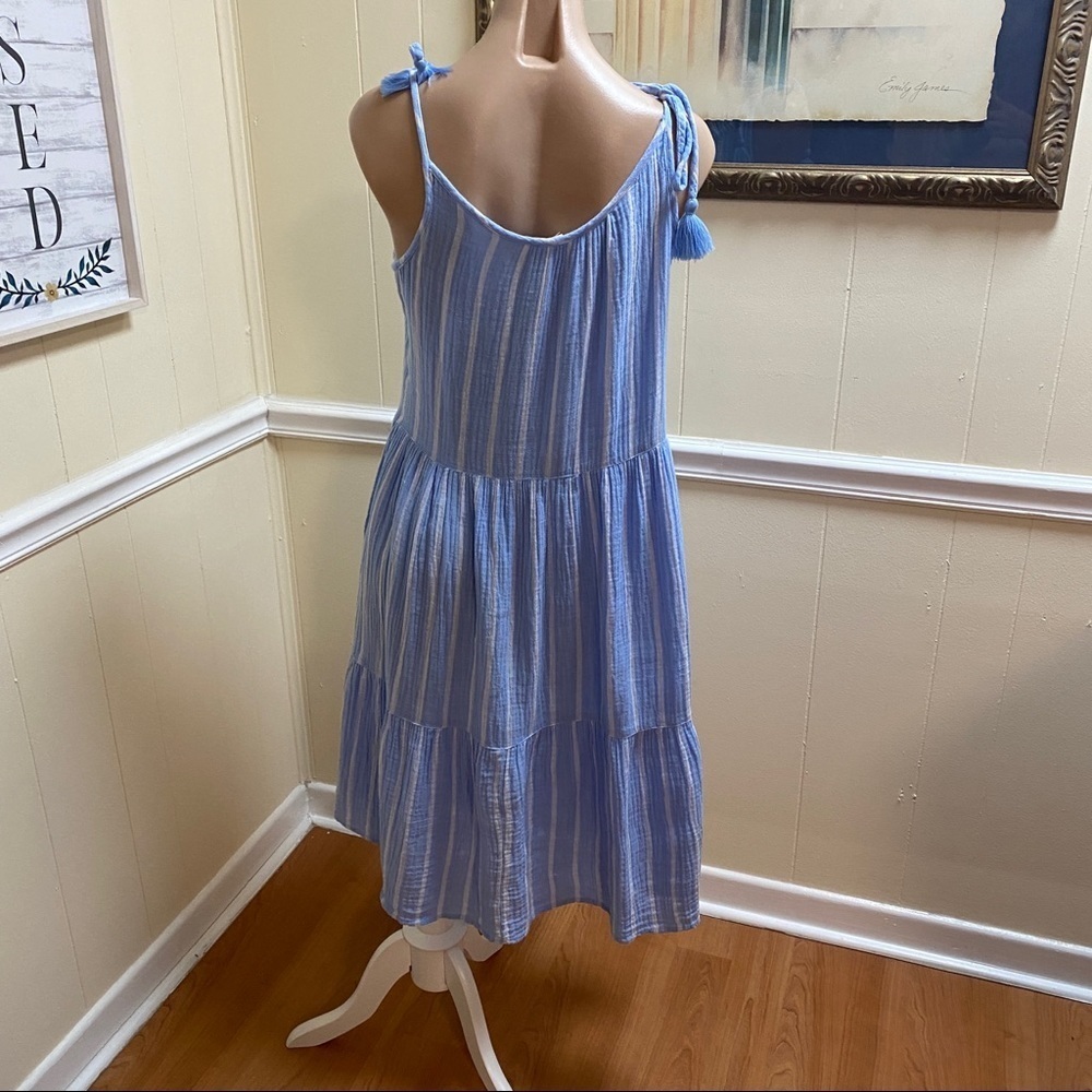 Beachlunchlounge Blue and White Stripe Tassel Tie Dress - Picture 6 of 8